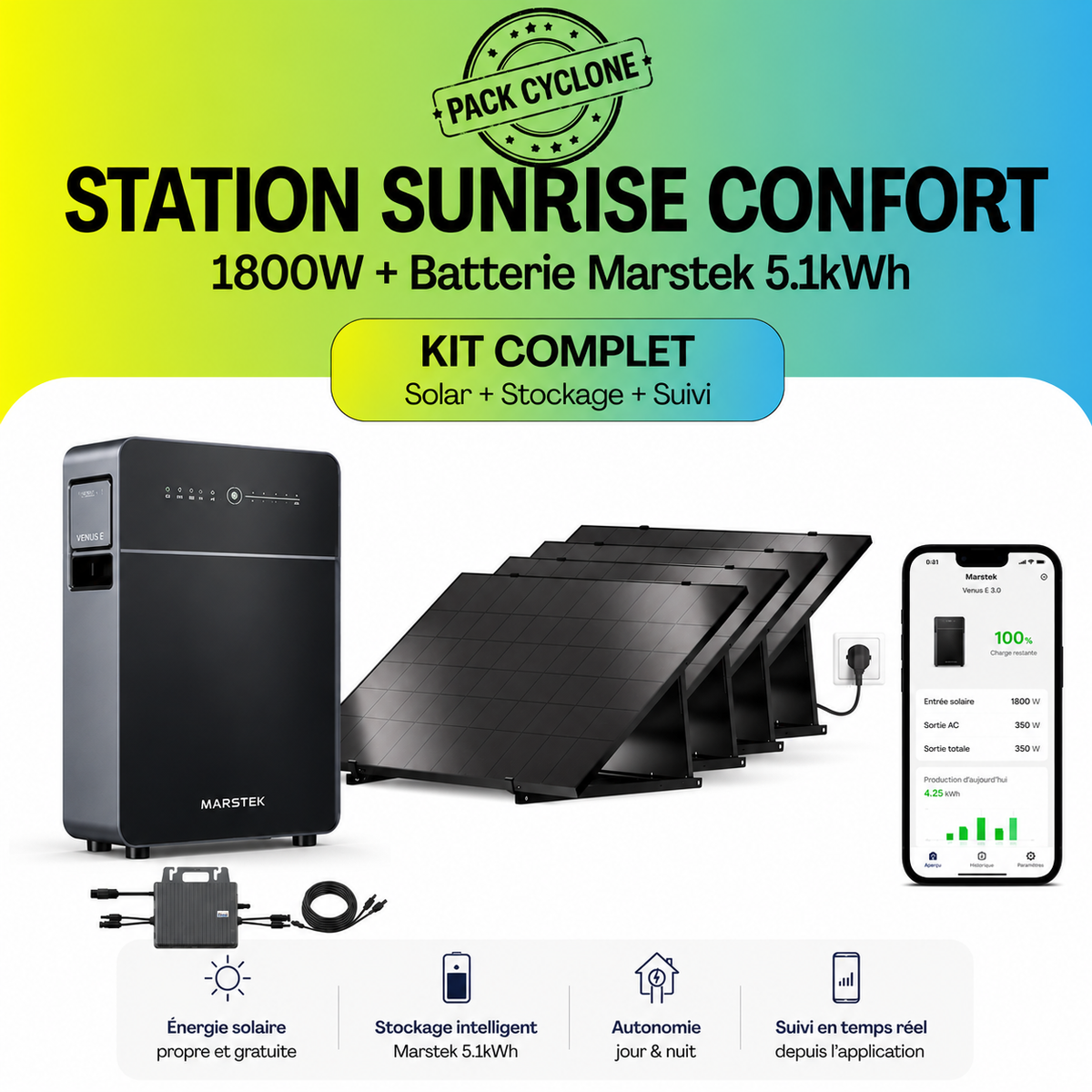 Pack Cyclone et Autonomie SunRise Confort | 1800W + Marstek 5.12kWh