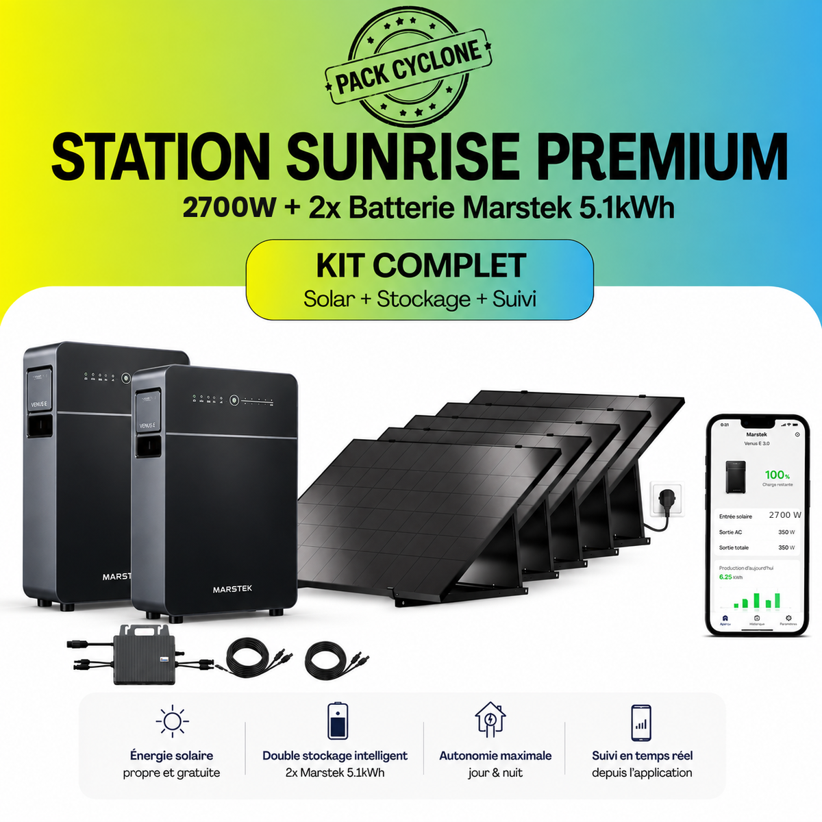 Pack Cyclone et Autonomie SunRise Premium | 2700W + Marstek 10.2kWh