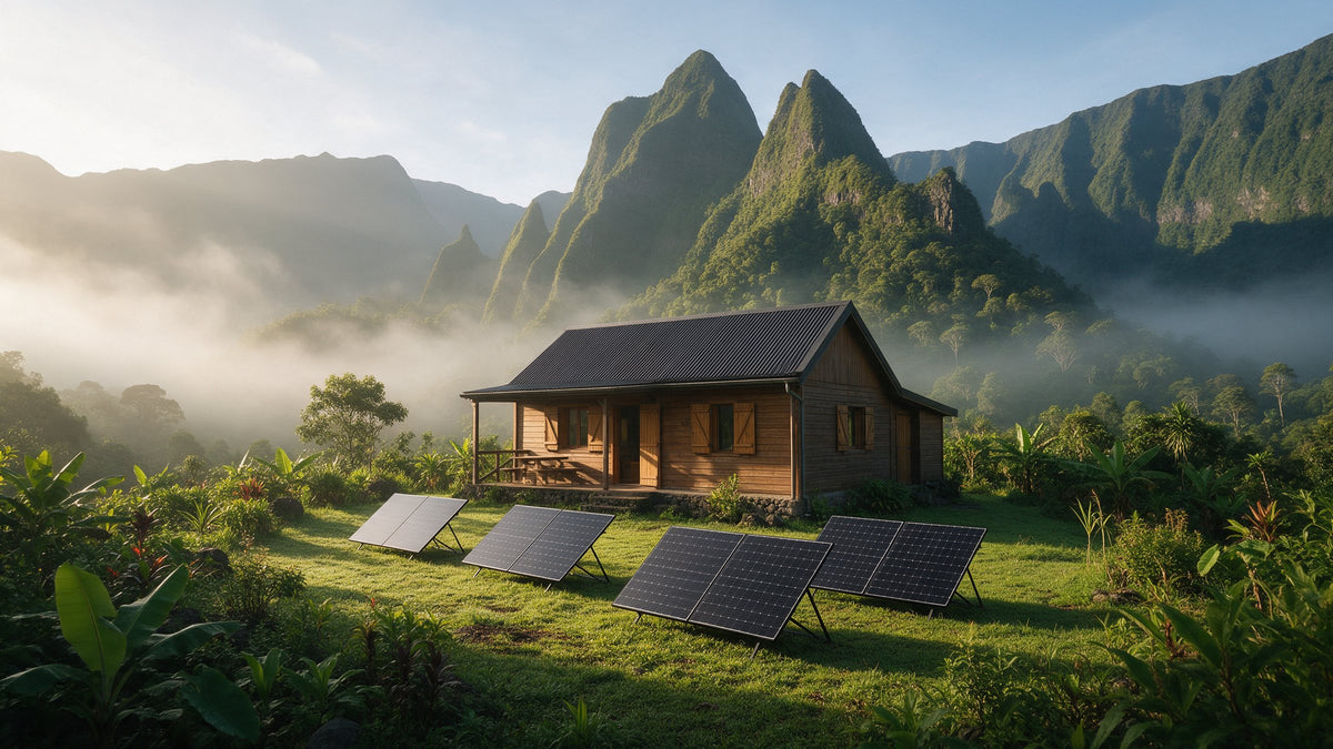 Gîte en site isolé avec panneaux solaires au sol à La Réunion