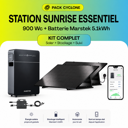 SunRise Essentiel | Pack Cyclone et Autonomie | 900 Wc de panneaux + Batterie Marstek 5.12kWh